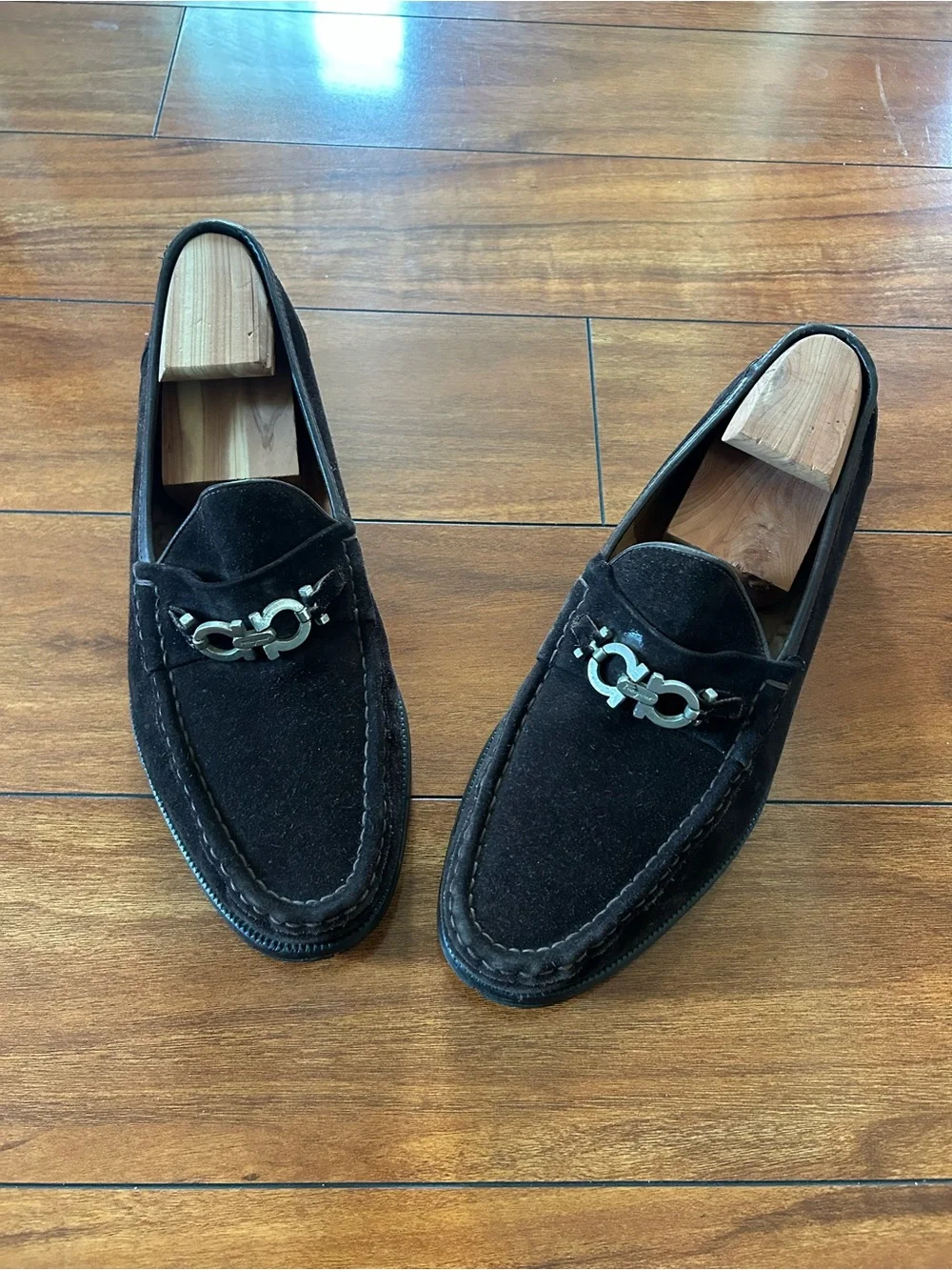 Salvatore Ferragamo Black Suede Bit-Detail Slip-On Loafers